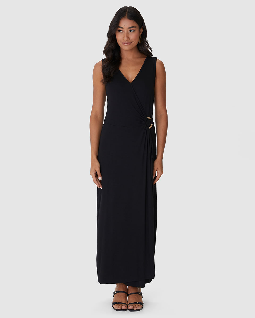 Vestido Midi Feminino Transpassado Detalhe Com Argola Em Viscose Stretch - Imagem 24
