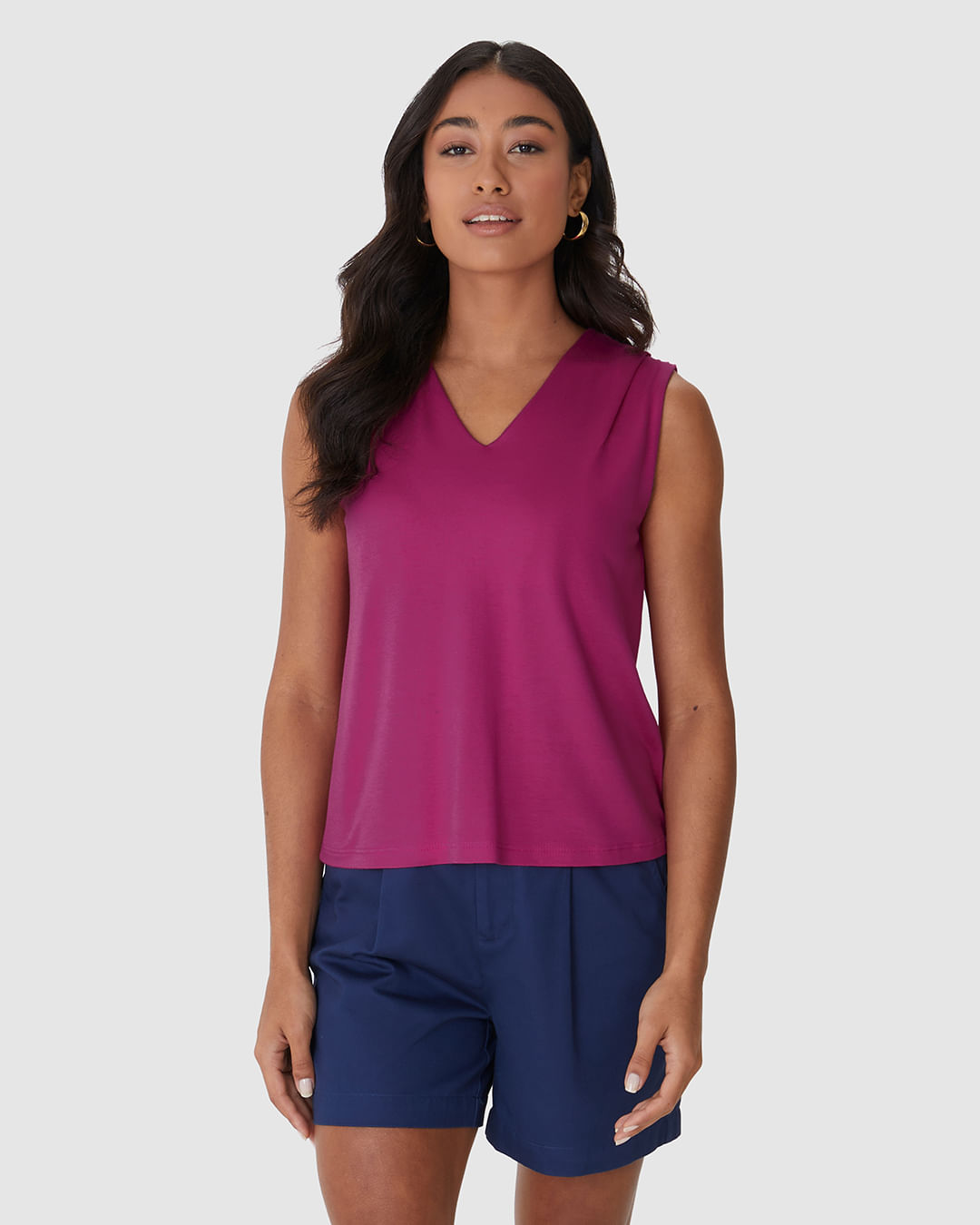 Regata Ampla Feminina Decote V Em Moletinho De Viscose - Imagem 9