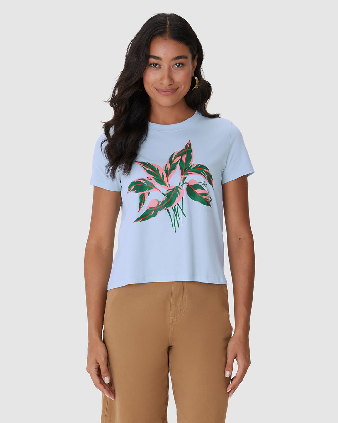 Camiseta Feminina Ilustração Frontal Especial Plantas Em Algodão - Imagem 14