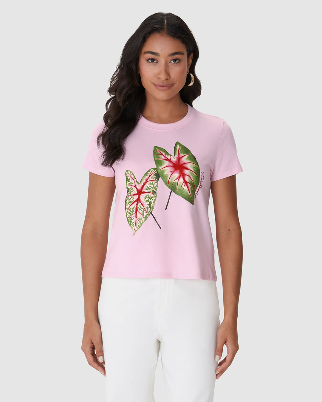 Camiseta Feminina Ilustração Frontal Especial Plantas Em Algodão - Imagem 19