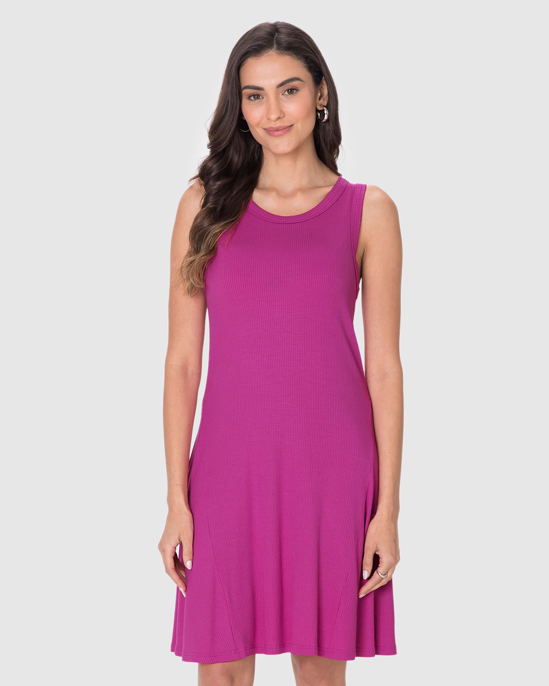 Vestido Feminino Evasê Sem Manga Em Malha Viscose Canelada - Imagem 29