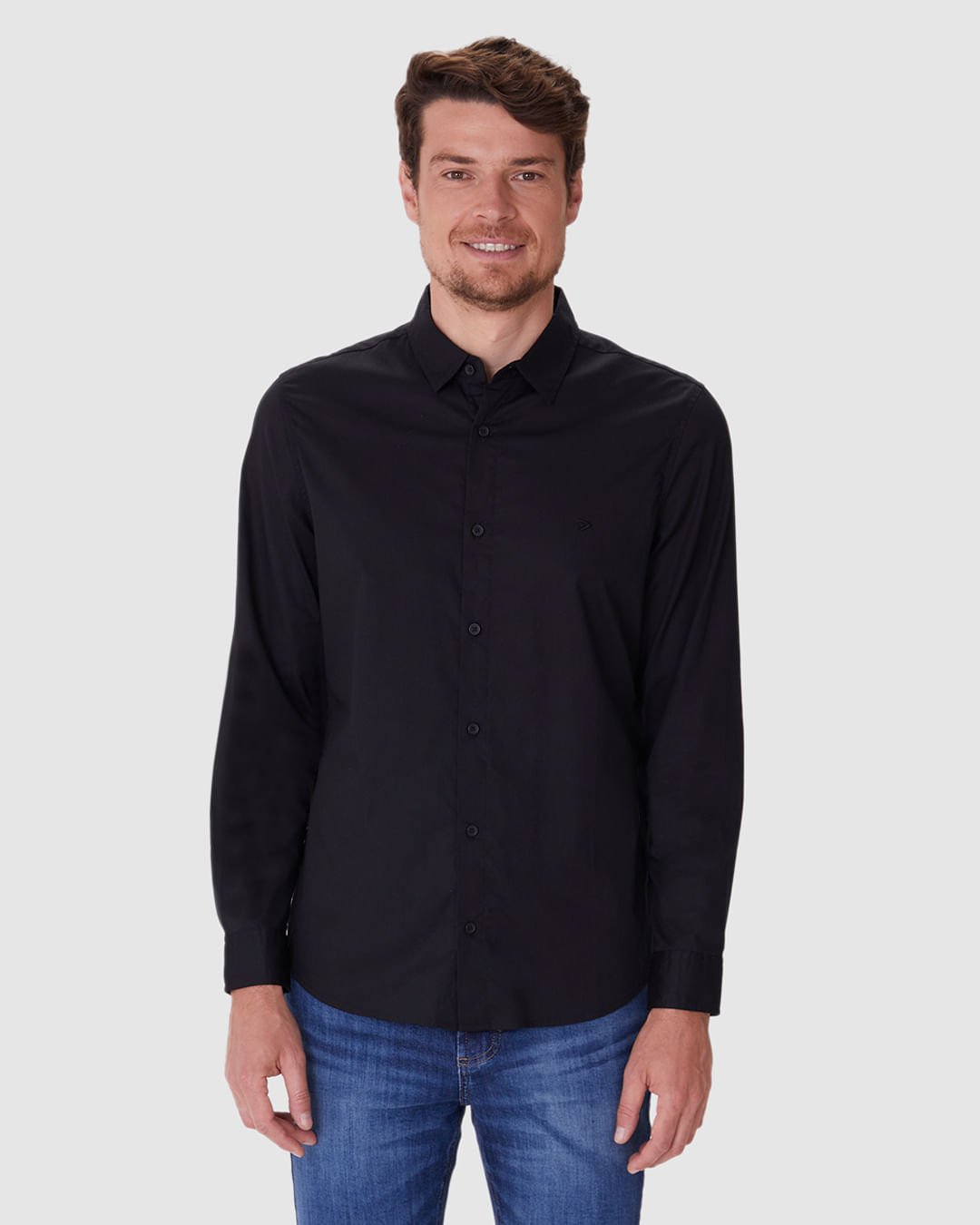 Camisa Masculina Slim Manga Longa Em Tricoline Stretch - Imagem 19