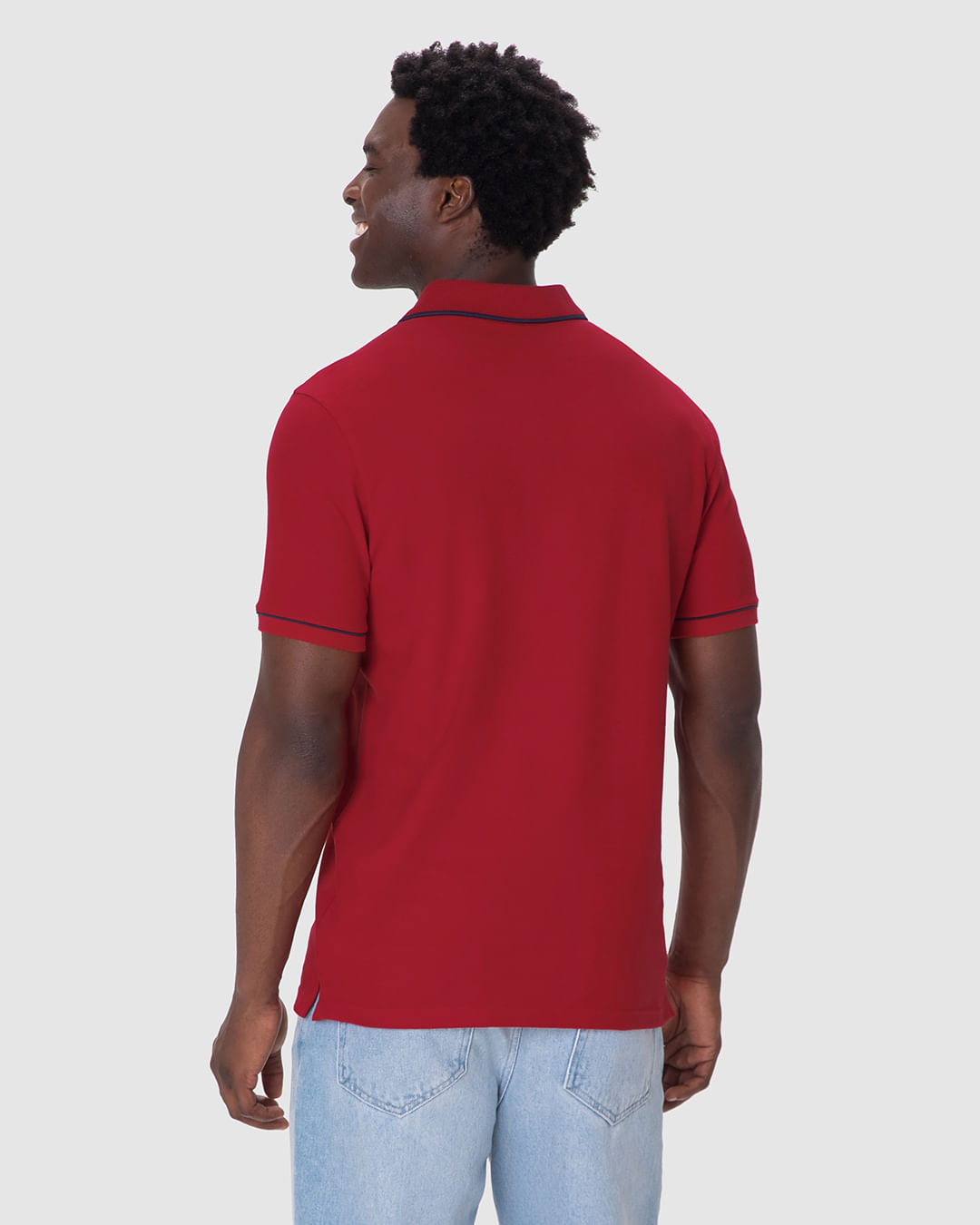 Camisa Polo Básica Masculina Detalhe Costura Contraste Em Piquet Stretch - Imagem 20