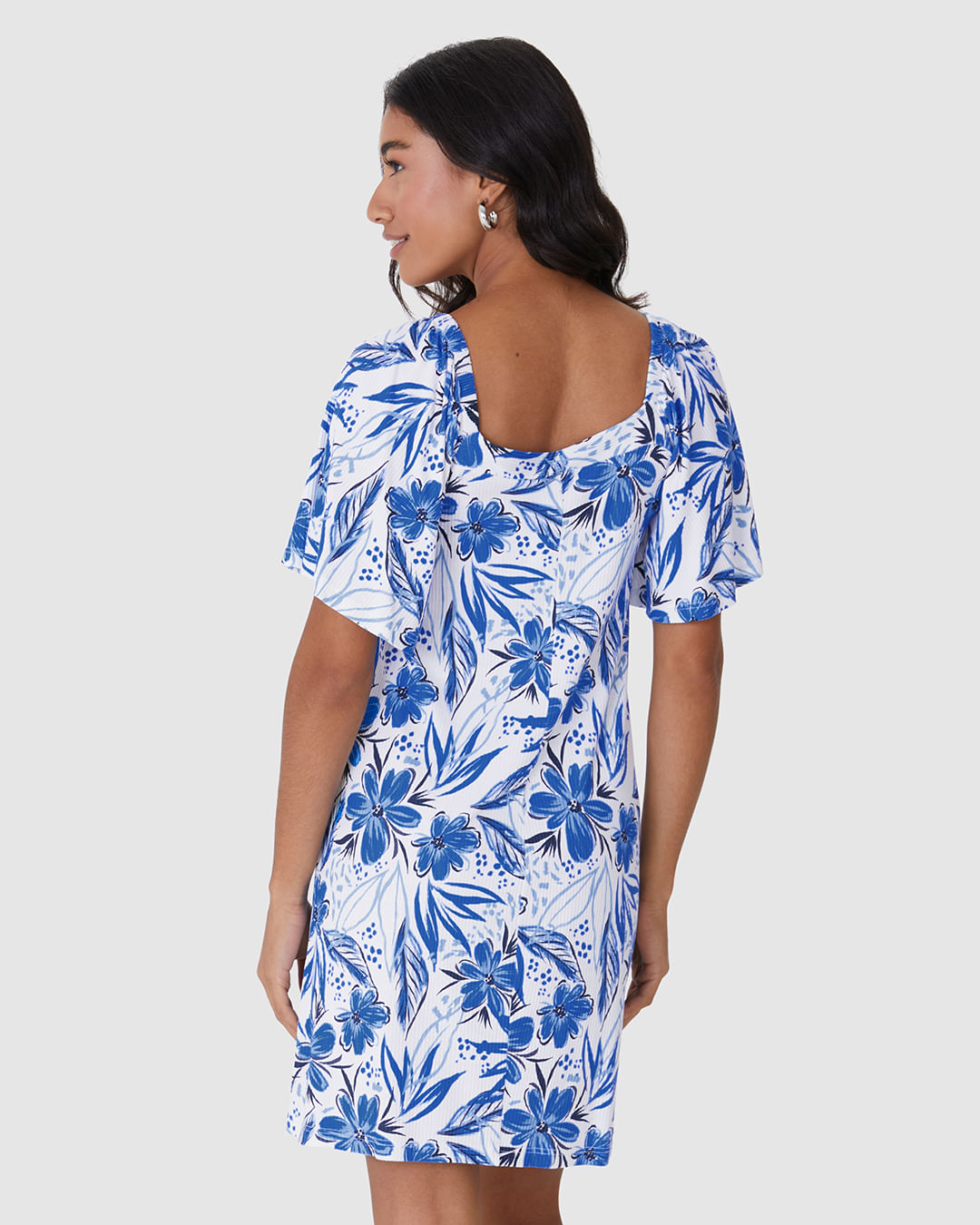 Vestido Feminino Decote Quadrado Manga Franzida Em Malha Viscose Canelada - Imagem 5