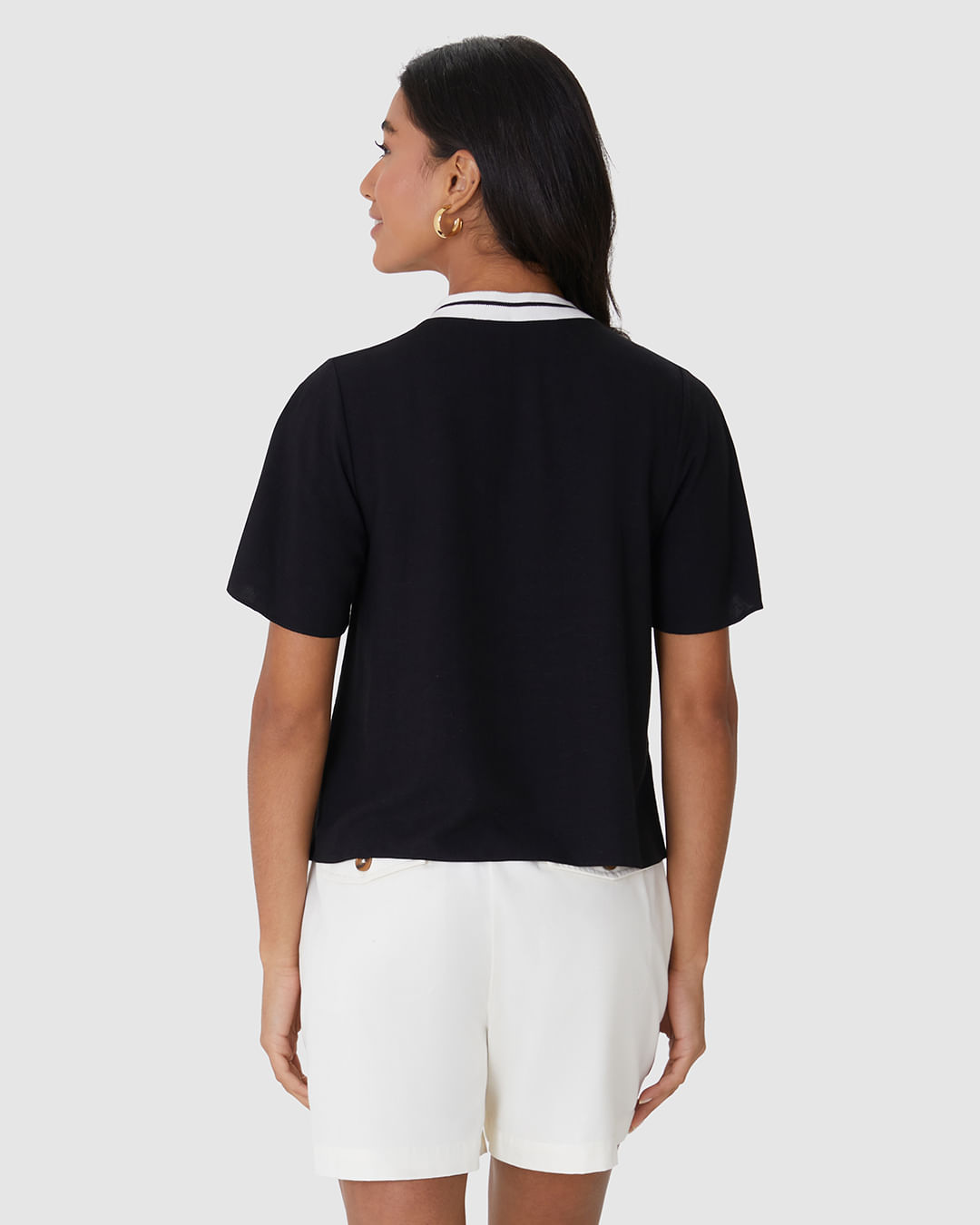 Blusa Ampla Feminina Gola Redonda Retilínea Em Viscolinho Texturizado - Imagem 5