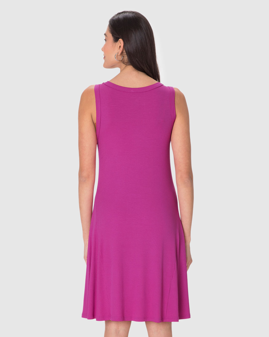 Vestido Feminino Evasê Sem Manga Em Malha Viscose Canelada - Imagem 10