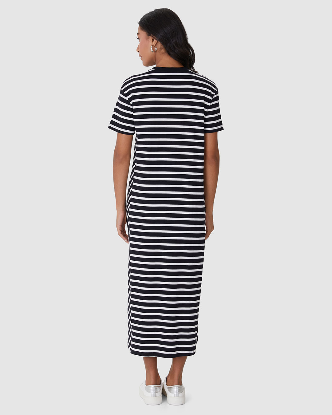 Vestido Midi Feminino Listrado Bolso Funcional Em Malha Algodão - Imagem 20