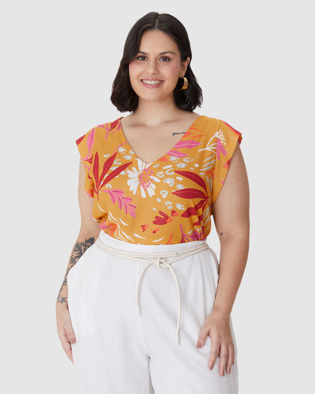 Blusa Feminina Plus Size Decote V Manga Dupla Em Viscose Lurex - Imagem 6