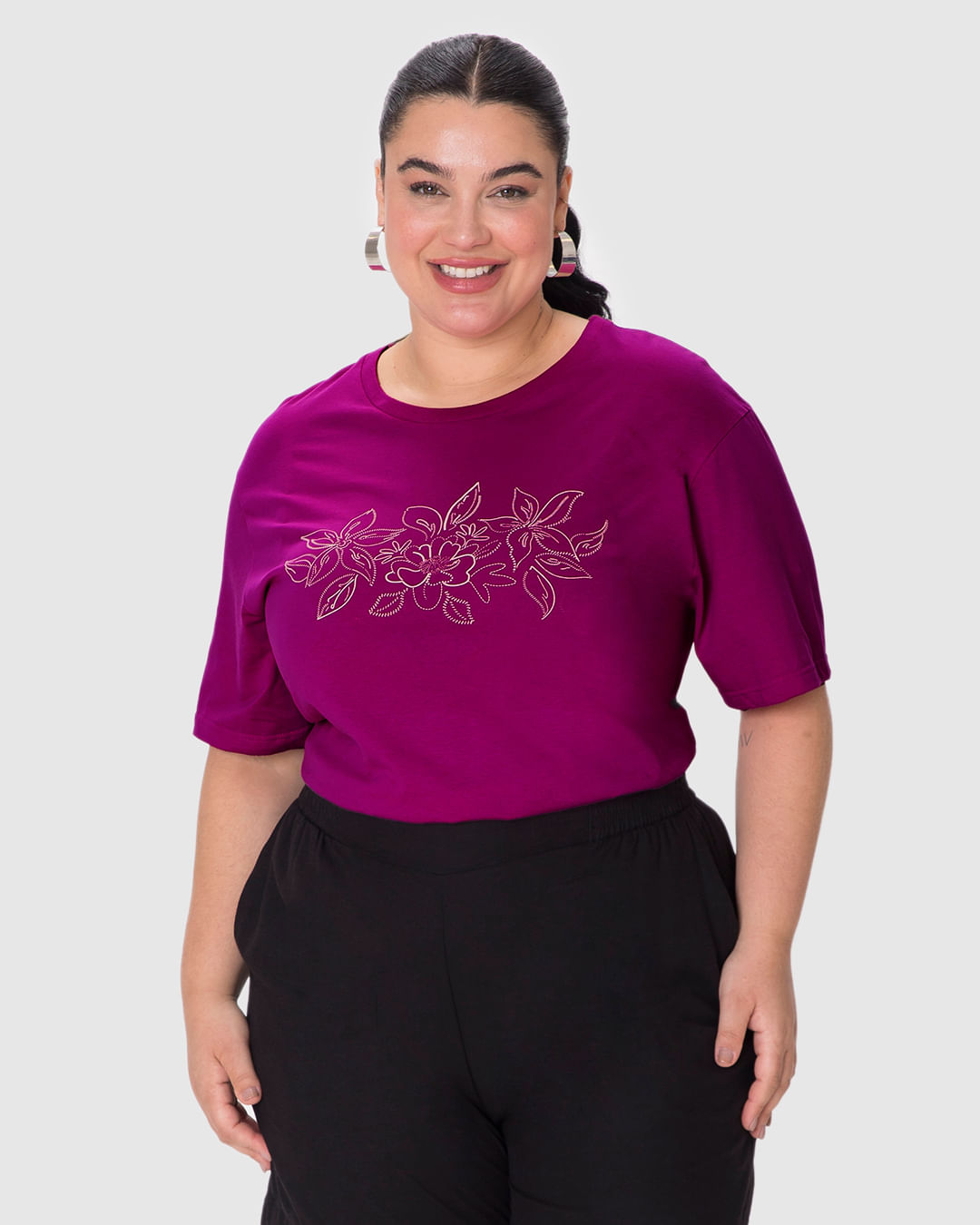 Blusa Feminina Plus Size Box Estampa Puff Alto Relevo Em Algodão - Imagem 6