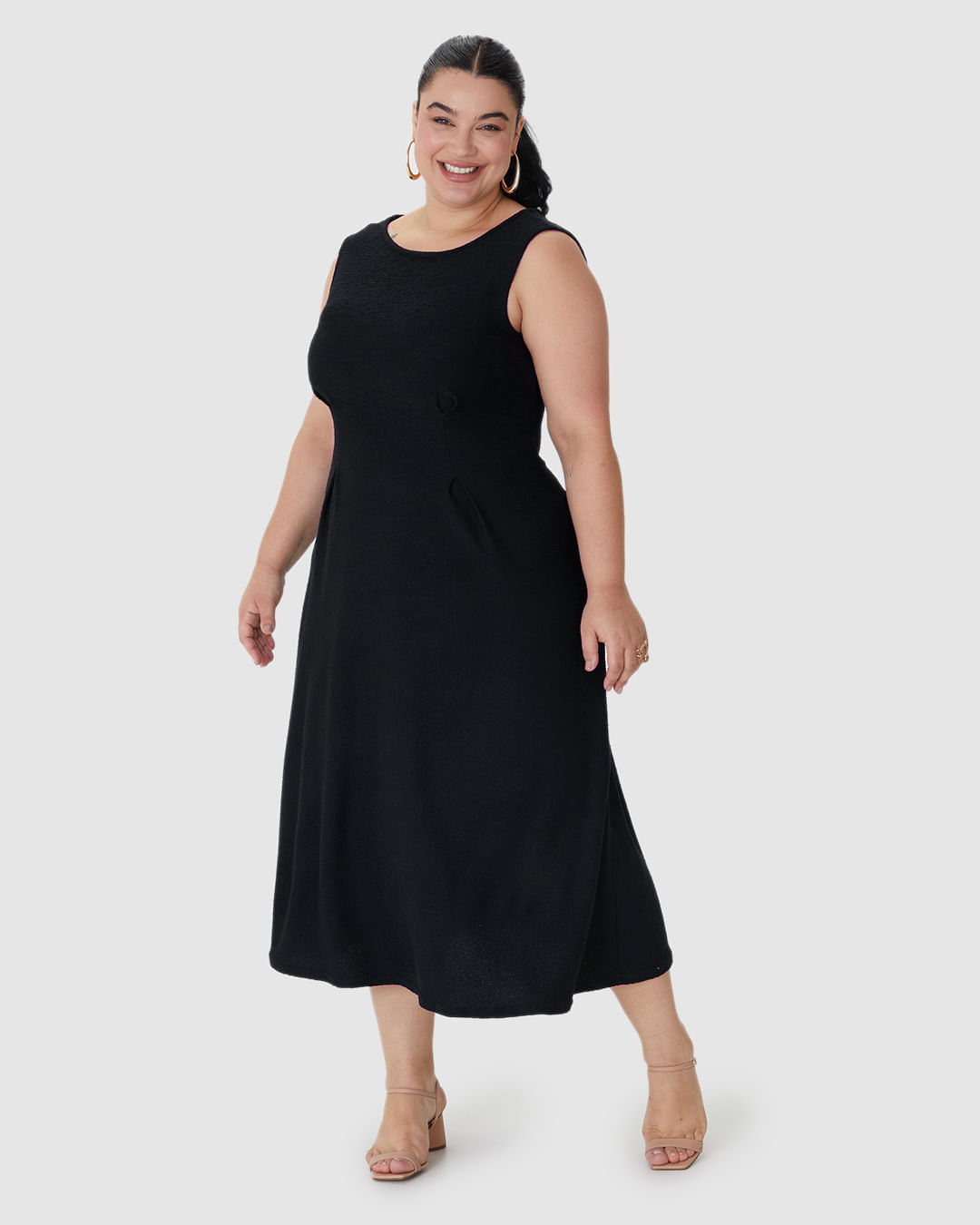 Vestido Midi Feminino Plus Size Acinturado Em Malha Viscose Texturizada - Imagem 11