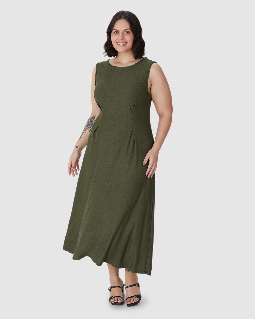 Vestido Midi Feminino Plus Size Acinturado Em Malha Viscose Texturizada - Imagem 21