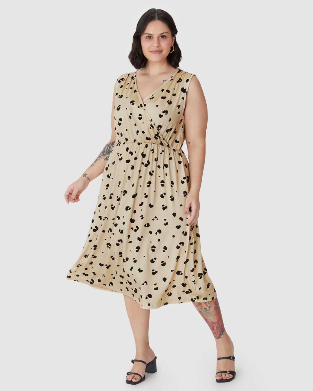 Vestido Midi Feminino Plus Size Transpassado Decote V em Viscose Stretch