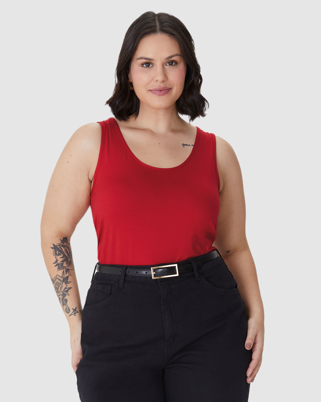 Regata Feminina Plus Size Decote U Alça Larga Em Viscose Stretch - Imagem 21