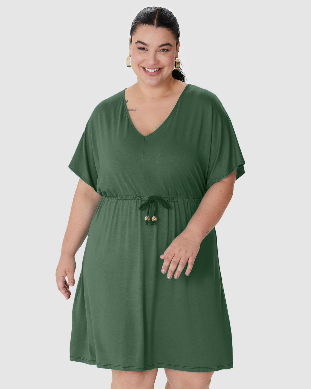 Vestido Feminino Plus Size Cadarço E Amarração Frontal Em Viscose Stretch - Imagem 16