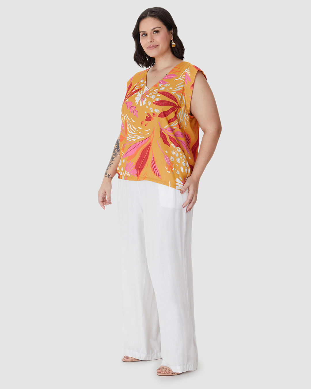 Blusa Feminina Plus Size Decote V Manga Dupla Em Viscose Lurex - Imagem 12