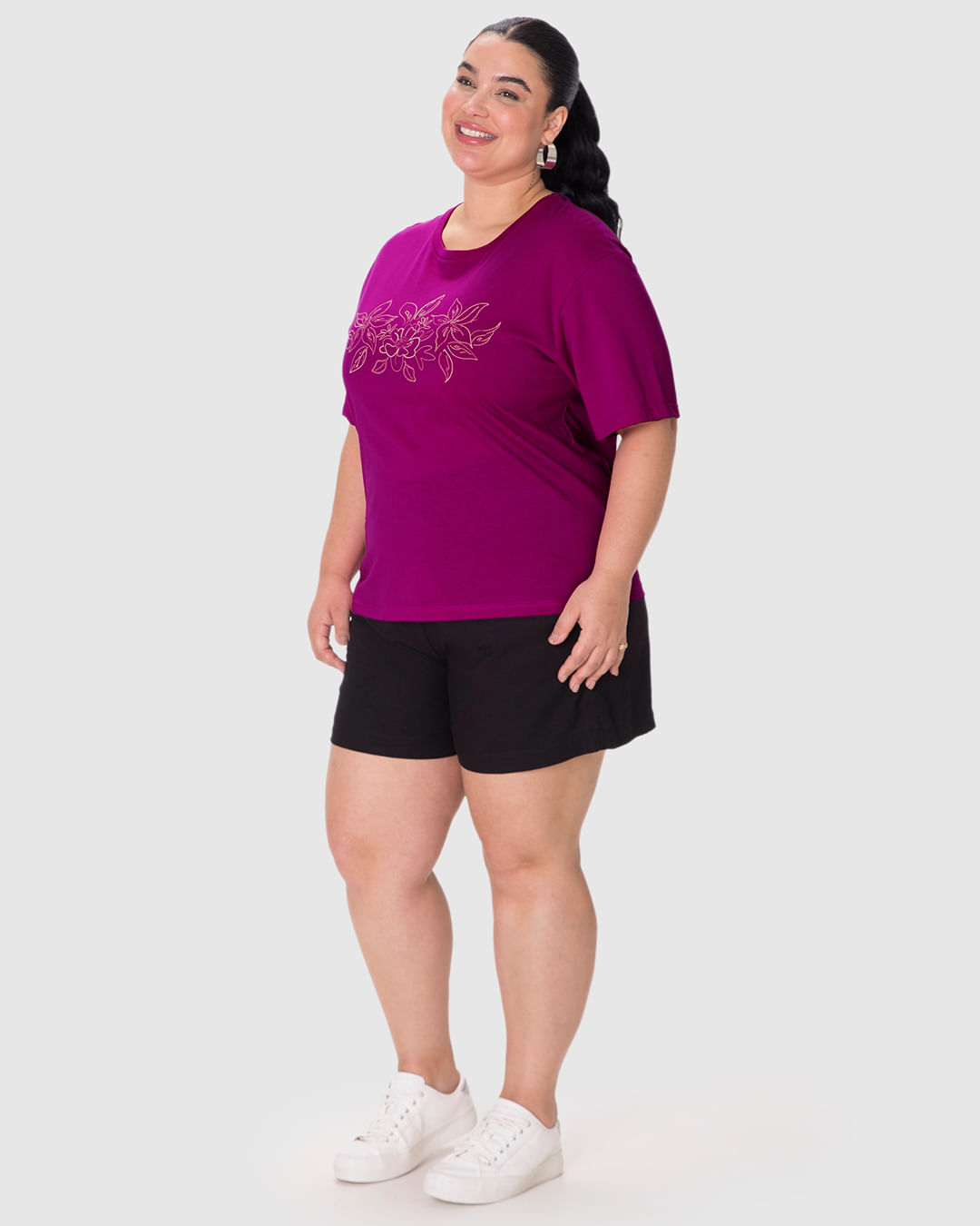 Blusa Feminina Plus Size Box Estampa Puff Alto Relevo Em Algodão - Imagem 12