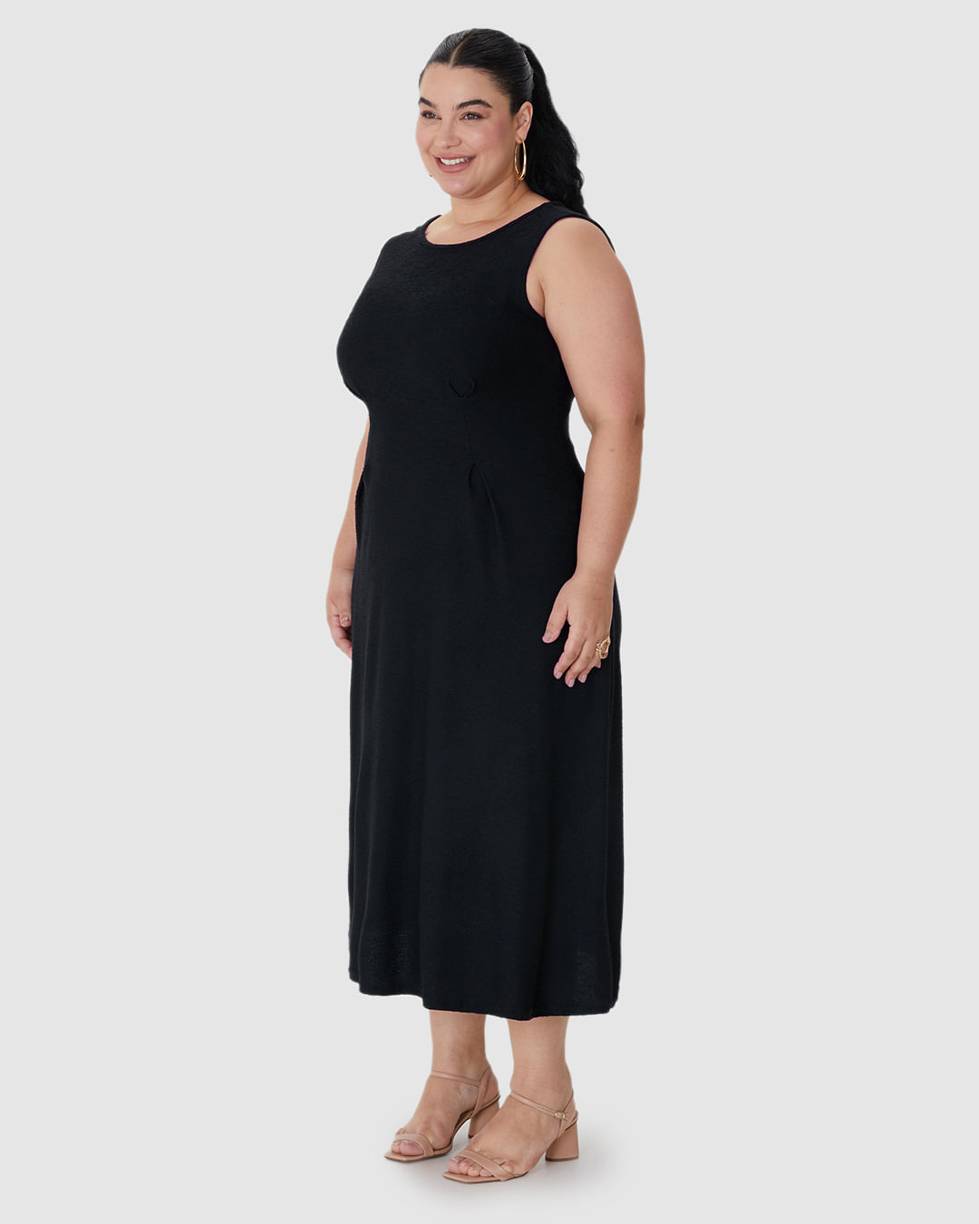Vestido Midi Feminino Plus Size Acinturado Em Malha Viscose Texturizada - Imagem 2