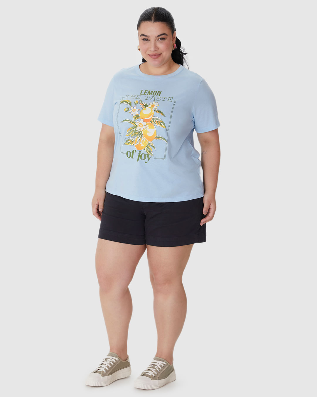 Camiseta Feminina Plus Size Estampa Lemon The Taste Of Joy Em Algodão - Imagem 2