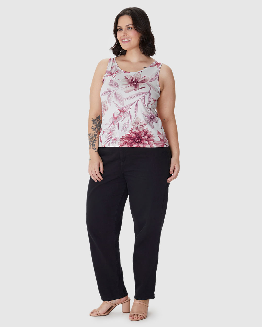 Regata Feminina Plus Size Reta Estampa Floral Em Viscose Stretch - Imagem 7