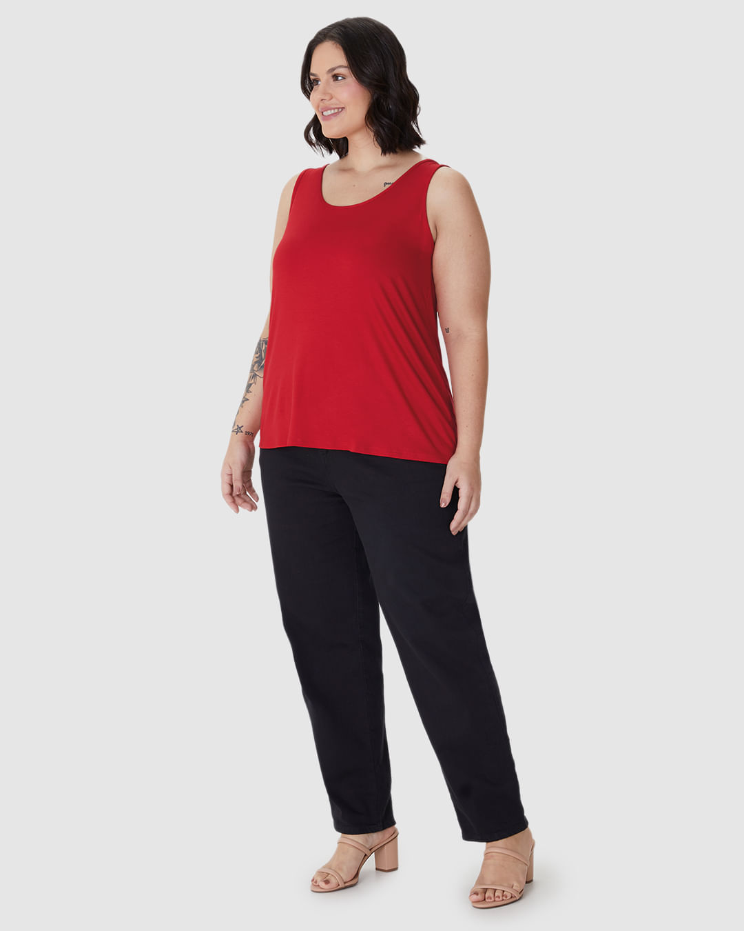 Regata Feminina Plus Size Decote U Alça Larga Em Viscose Stretch - Imagem 22