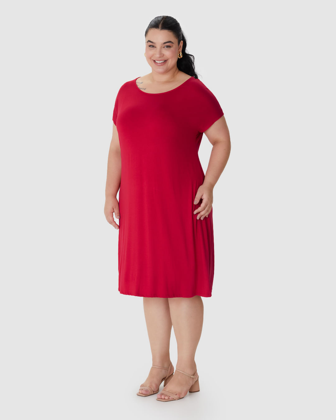 Vestido Feminino Plus Size Reto Em Viscose Stretch - Imagem 12