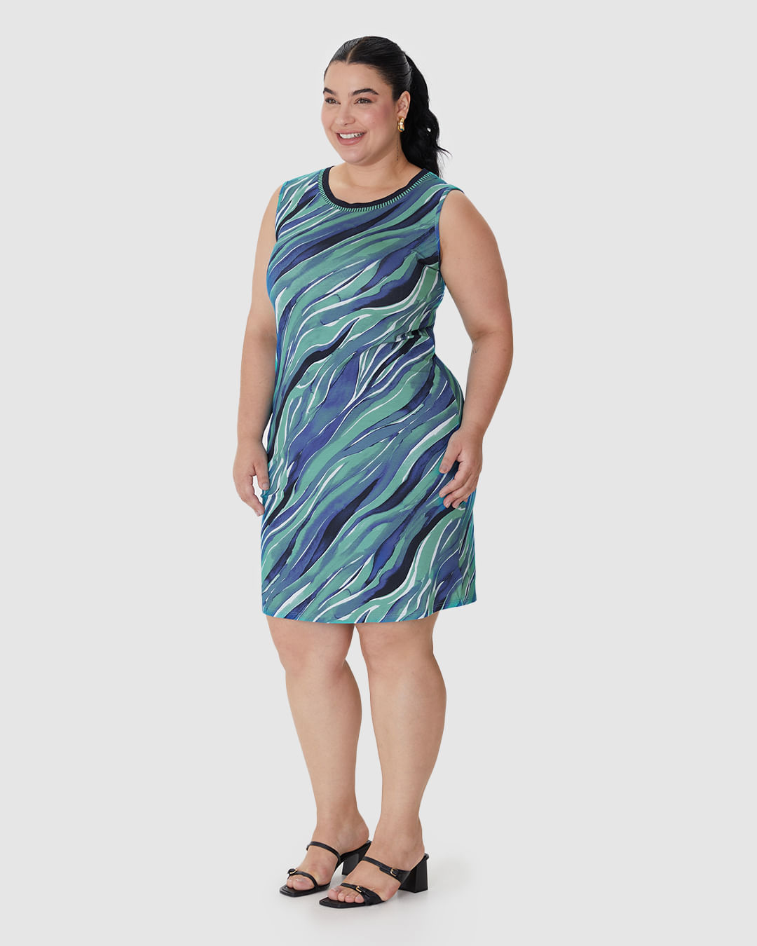 Vestido Feminino Plus Size Reto Decote Redondo Retilínea Em Viscose Stretch - Imagem 7