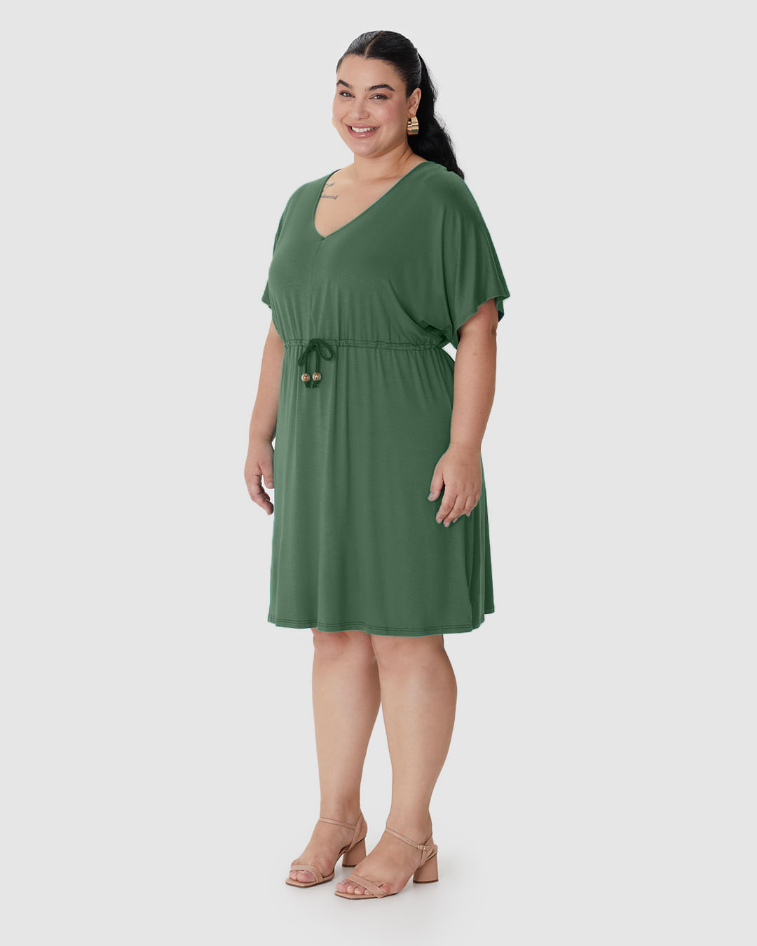 Vestido Feminino Plus Size Cadarço E Amarração Frontal Em Viscose Stretch - Imagem 7