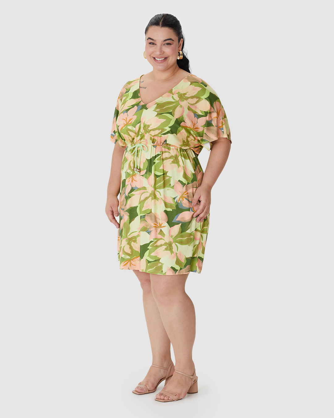 Vestido Feminino Plus Size Cadarço E Amarração Frontal Em Viscose Stretch - Imagem 12