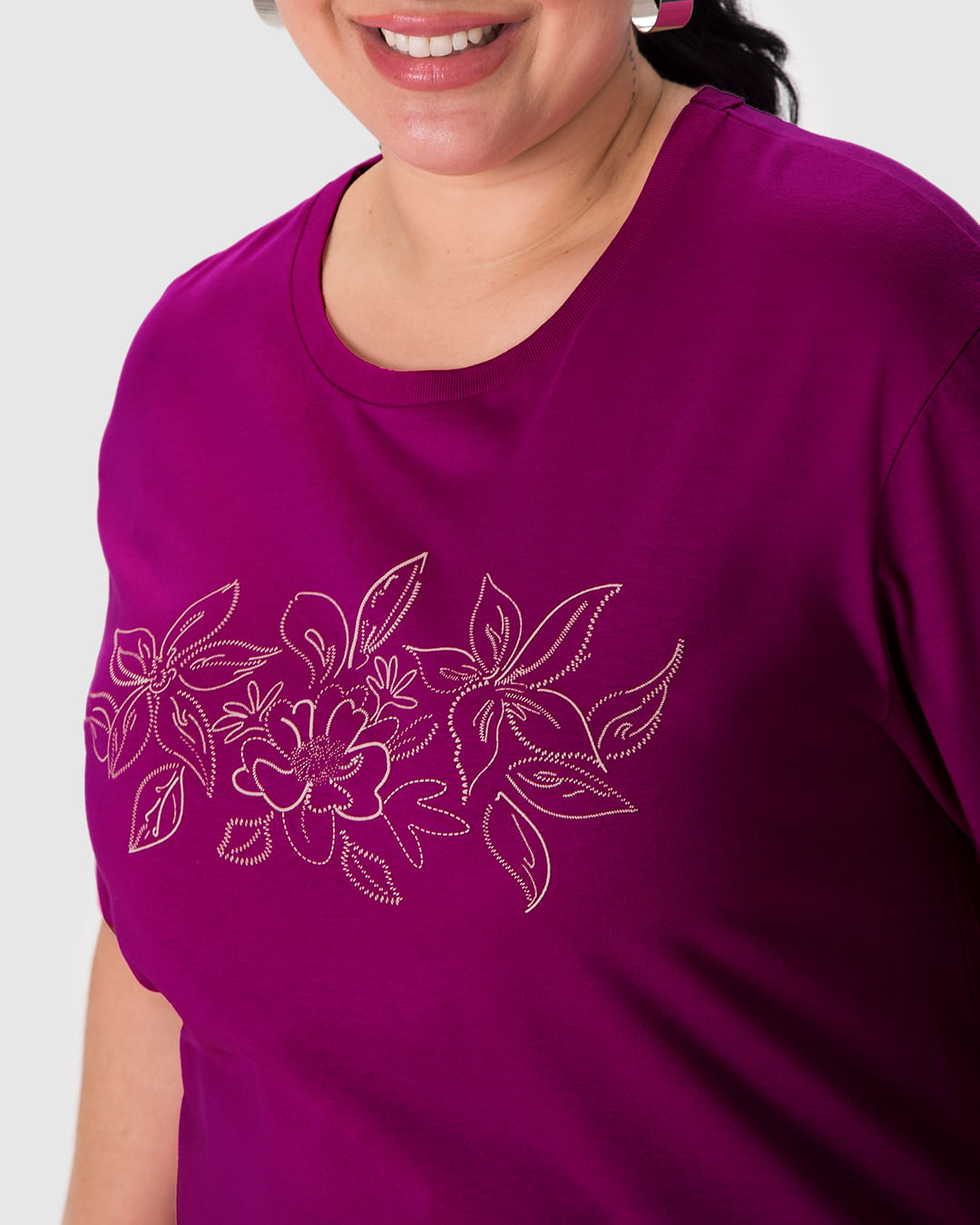 Blusa Feminina Plus Size Box Estampa Puff Alto Relevo Em Algodão - Imagem 18