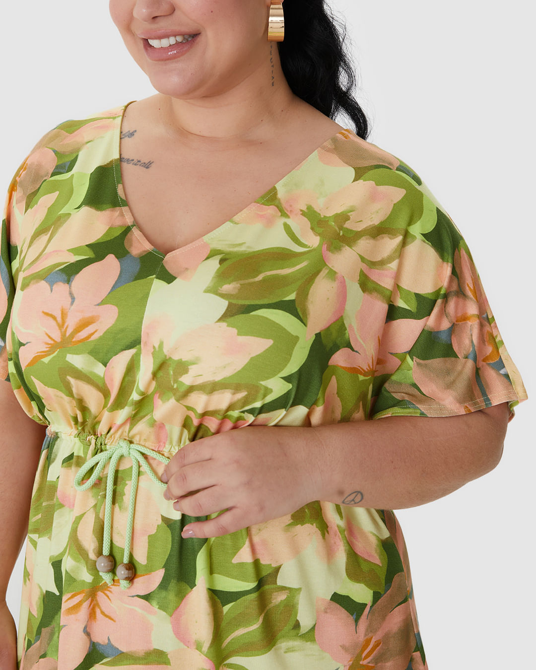 Vestido Feminino Plus Size Cadarço E Amarração Frontal Em Viscose Stretch - Imagem 23
