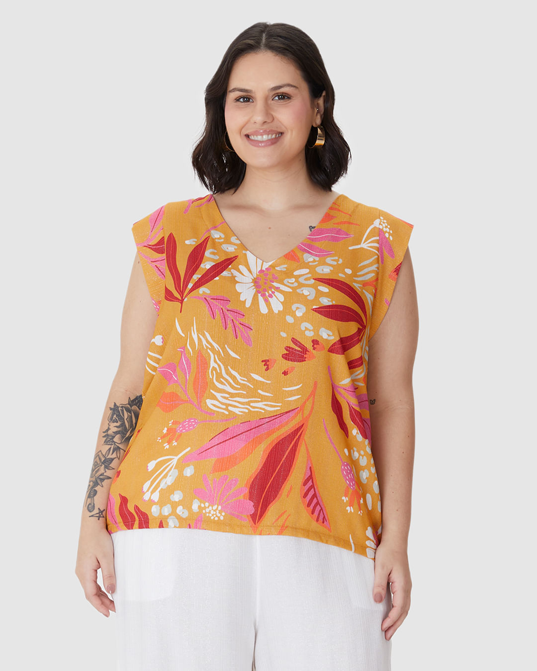 Blusa Feminina Plus Size Decote V Manga Dupla Em Viscose Lurex - Imagem 9