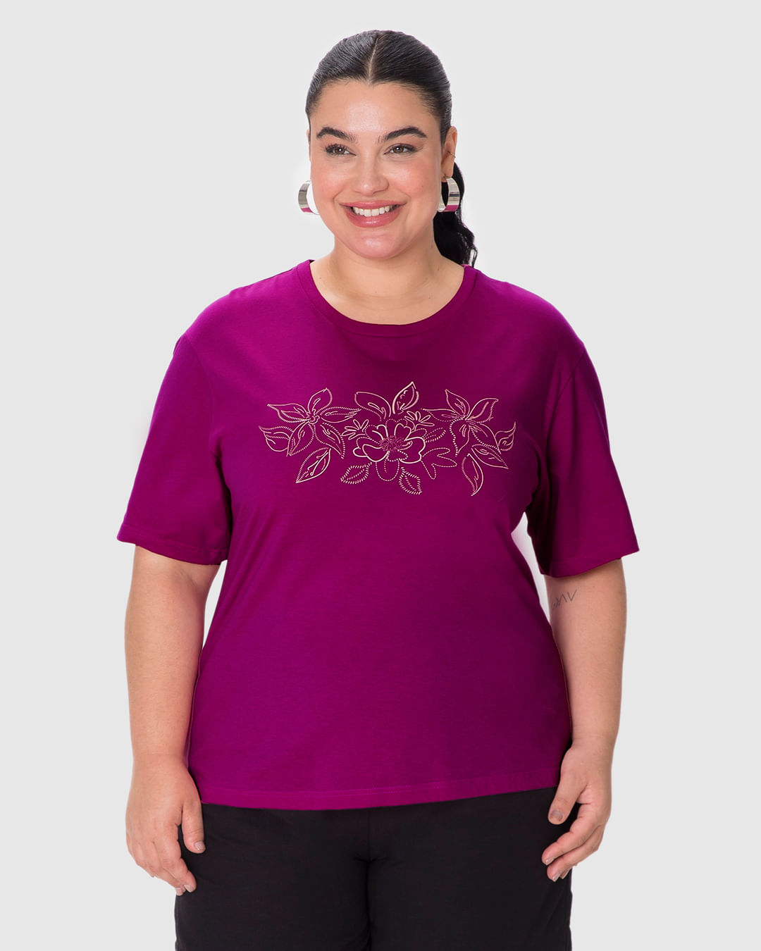 Blusa Feminina Plus Size Box Estampa Puff Alto Relevo Em Algodão - Imagem 9