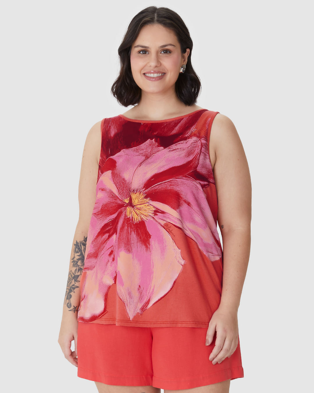 Regata Feminina Plus Size Evasê Estampada Em Malha Viscolinho Stretch - Imagem 14