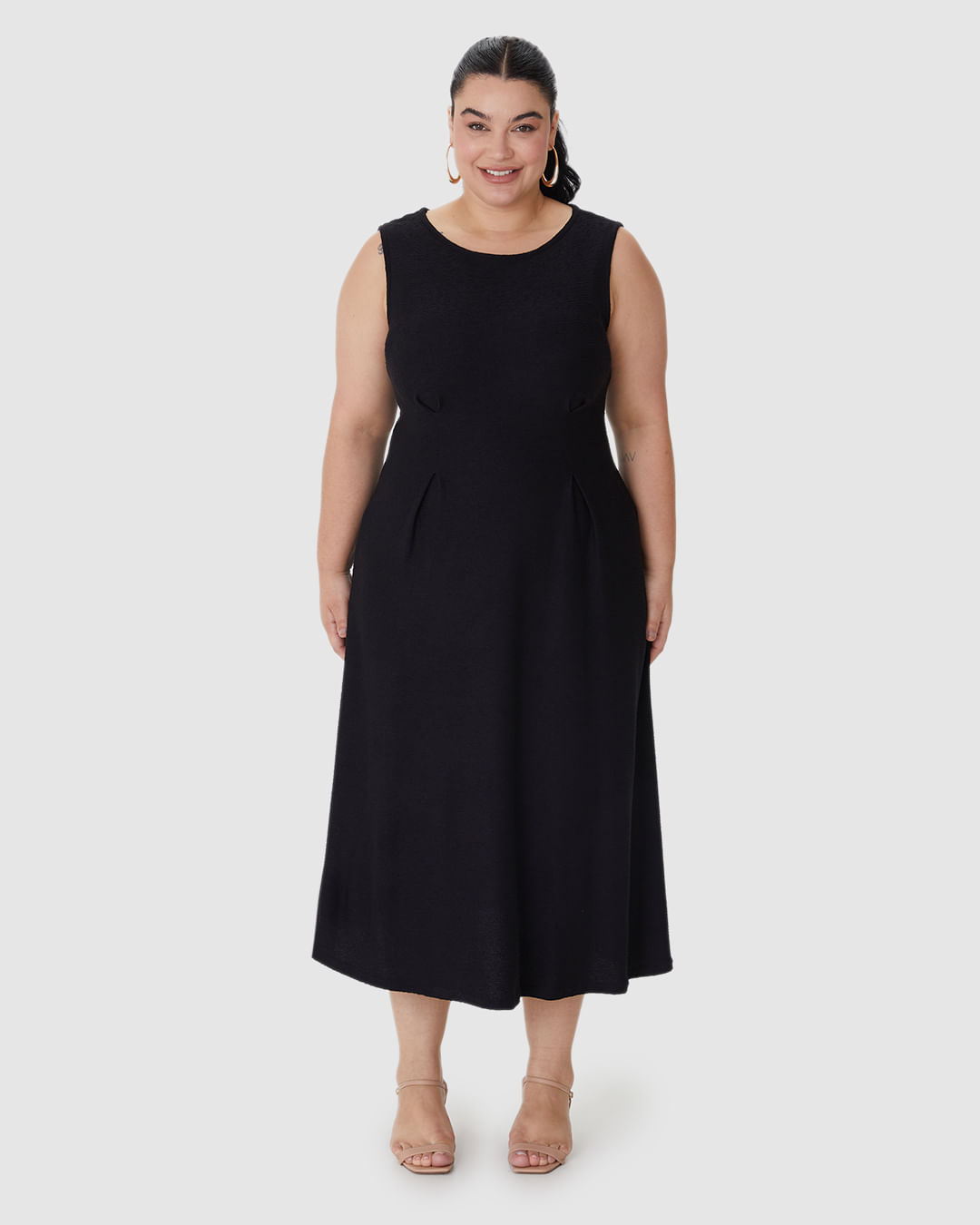 Vestido Midi Feminino Plus Size Acinturado Em Malha Viscose Texturizada - Imagem 9