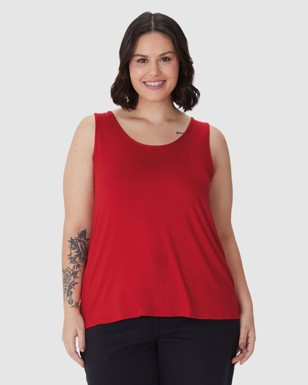 Regata Feminina Plus Size Decote U Alça Larga Em Viscose Stretch - Imagem 19