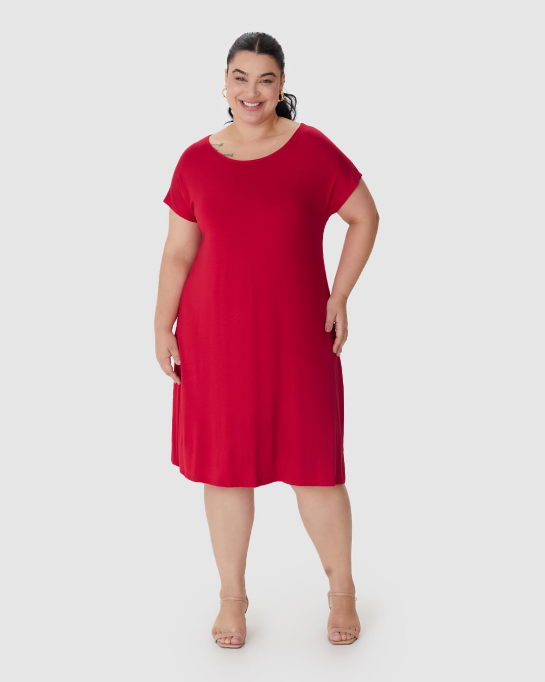 Vestido Feminino Plus Size Reto Em Viscose Stretch - Imagem 19