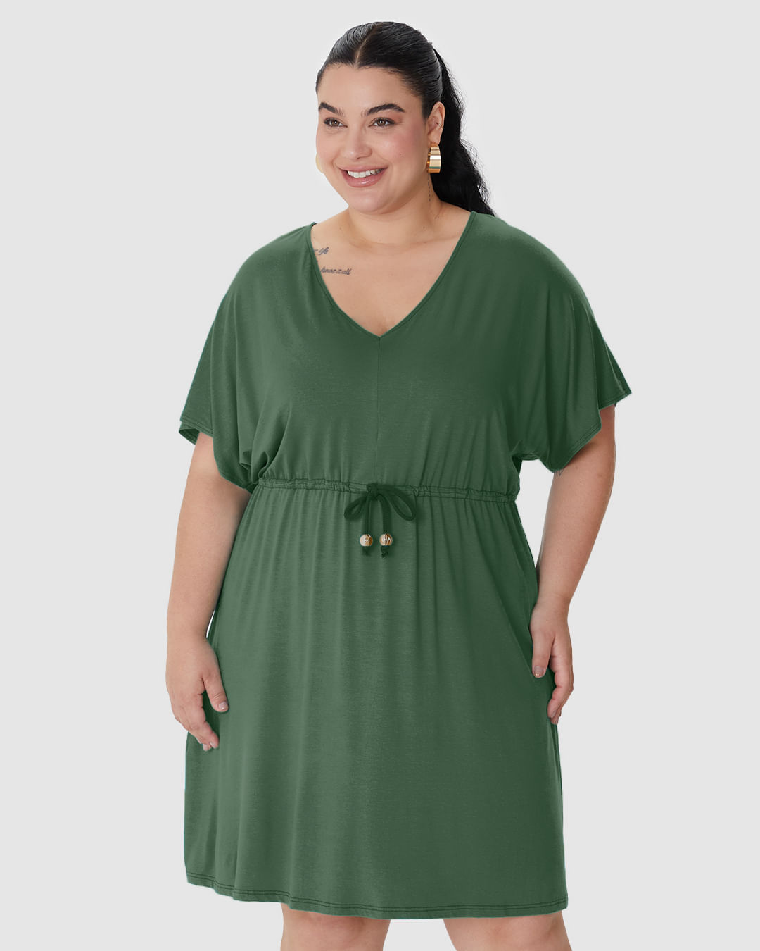 Vestido Feminino Plus Size Cadarço E Amarração Frontal Em Viscose Stretch - Imagem 4