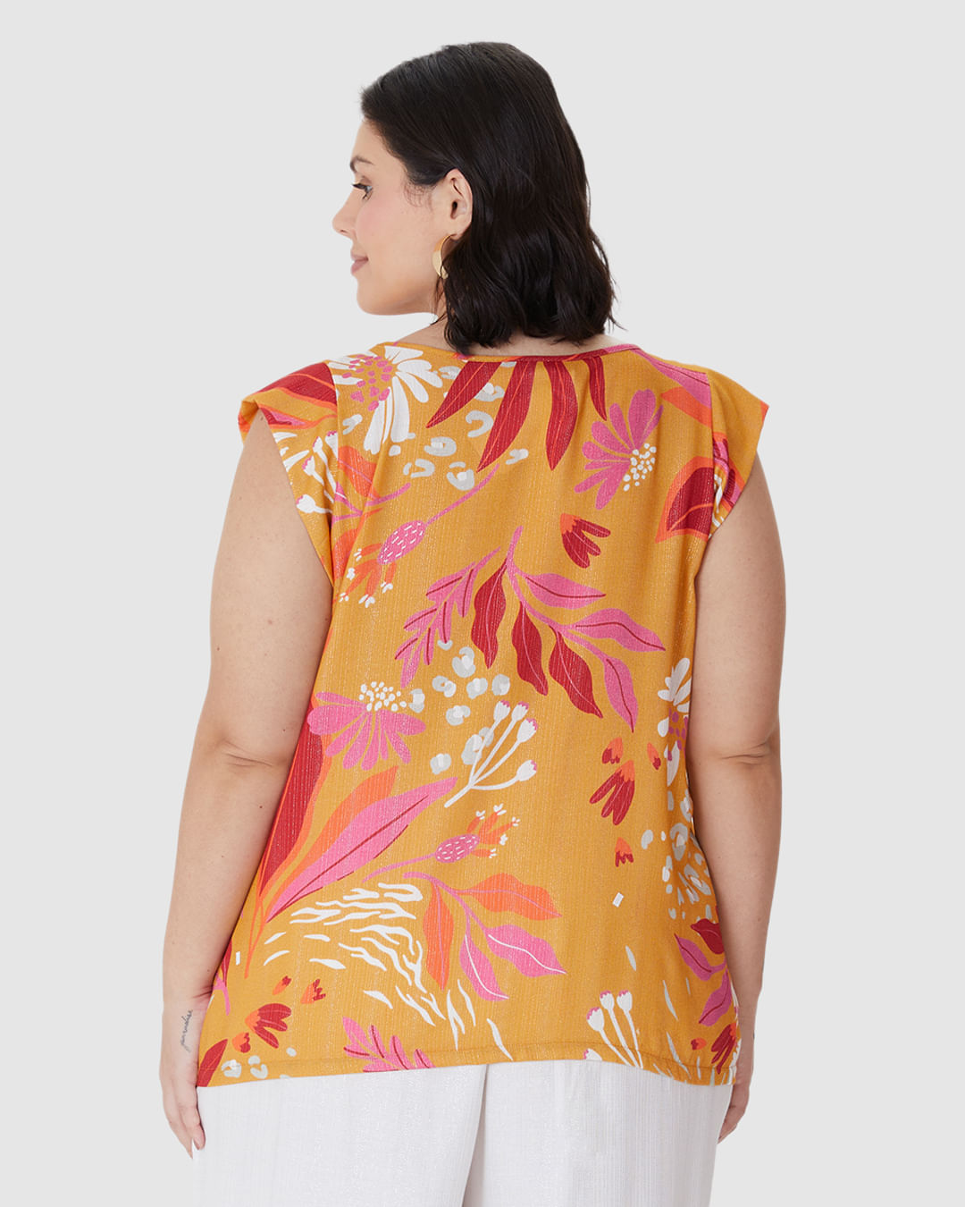 Blusa Feminina Plus Size Decote V Manga Dupla Em Viscose Lurex - Imagem 10