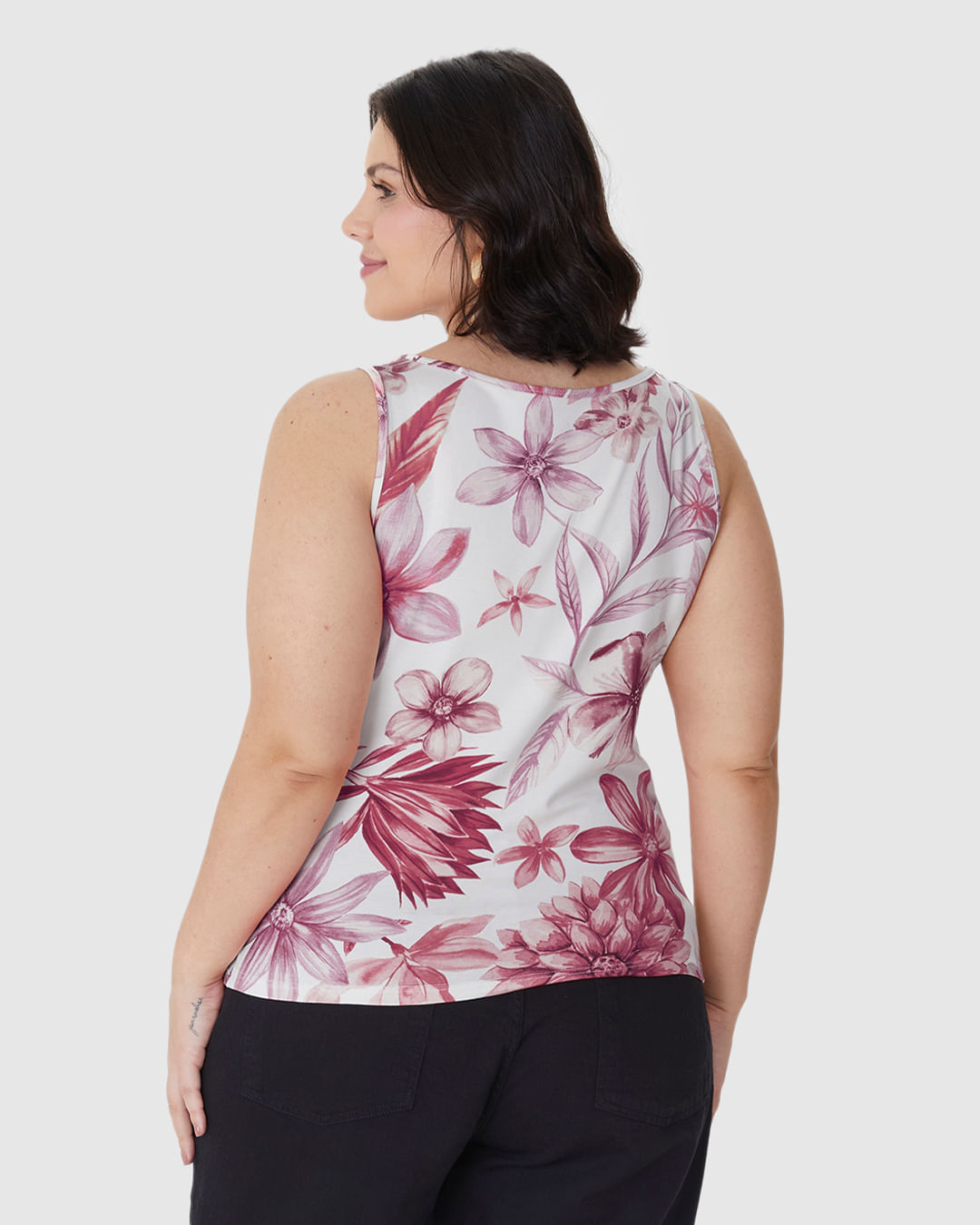 Regata Feminina Plus Size Reta Estampa Floral Em Viscose Stretch - Imagem 10