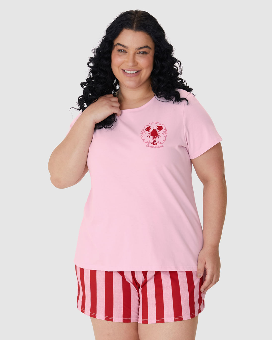 Pijama Curto Feminino Plus Size Ocean Wishes Em Algodão