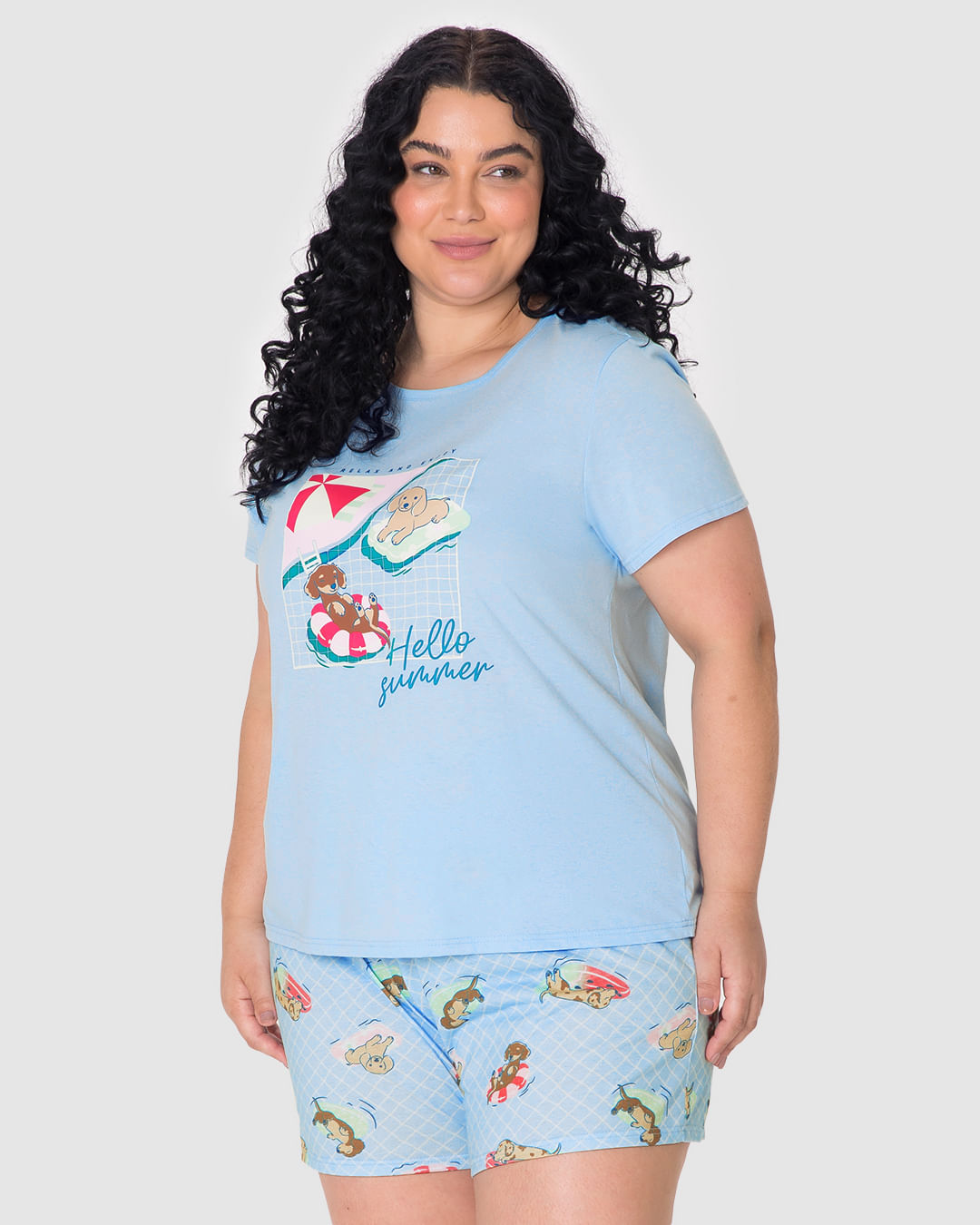 Pijama Curto Feminino Plus Size Relax And Enjoy Hello Summer em Algodão