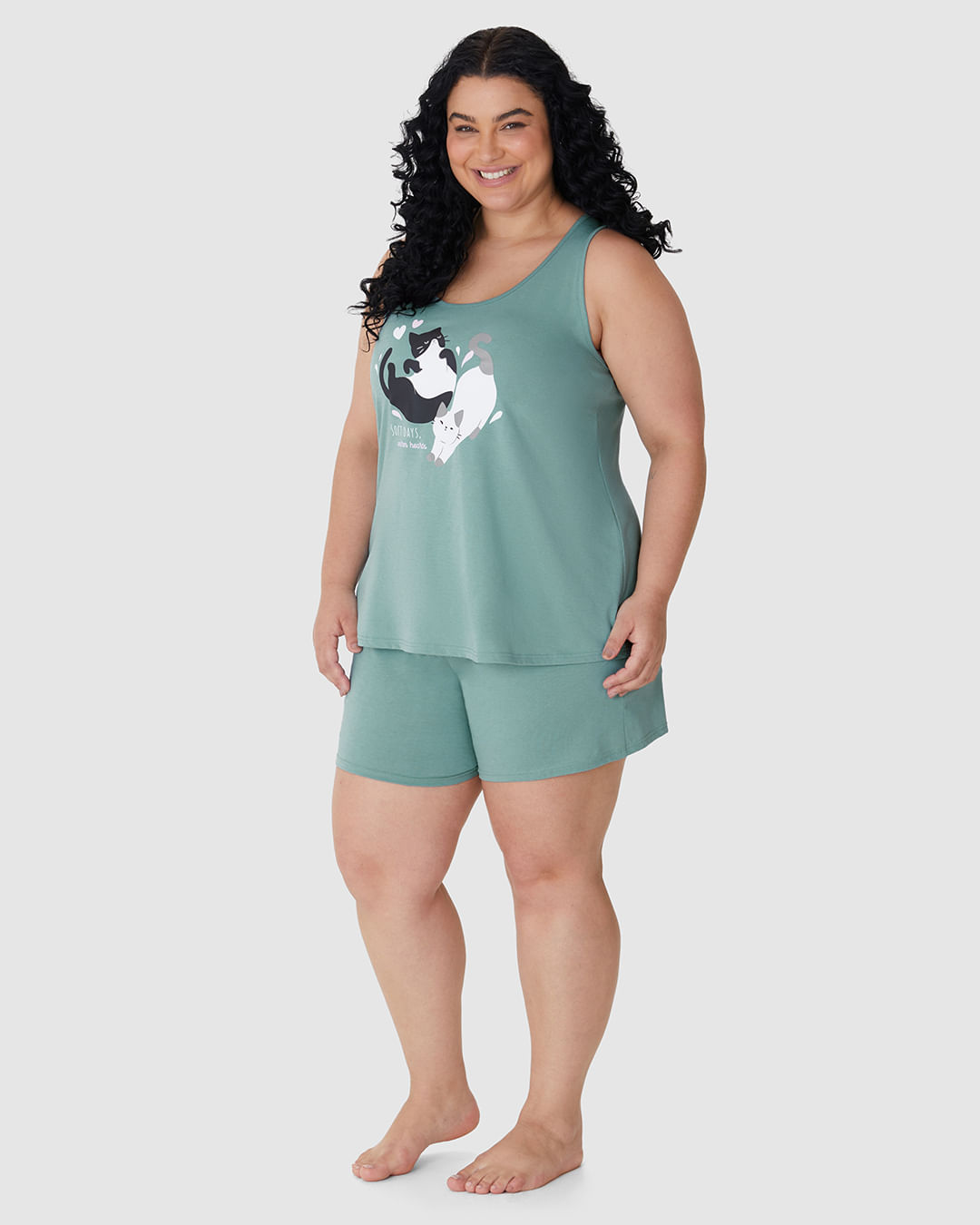 Pijama Curto Feminino Plus Size Softs Days Warm Hearts Em Algodão - Imagem 7
