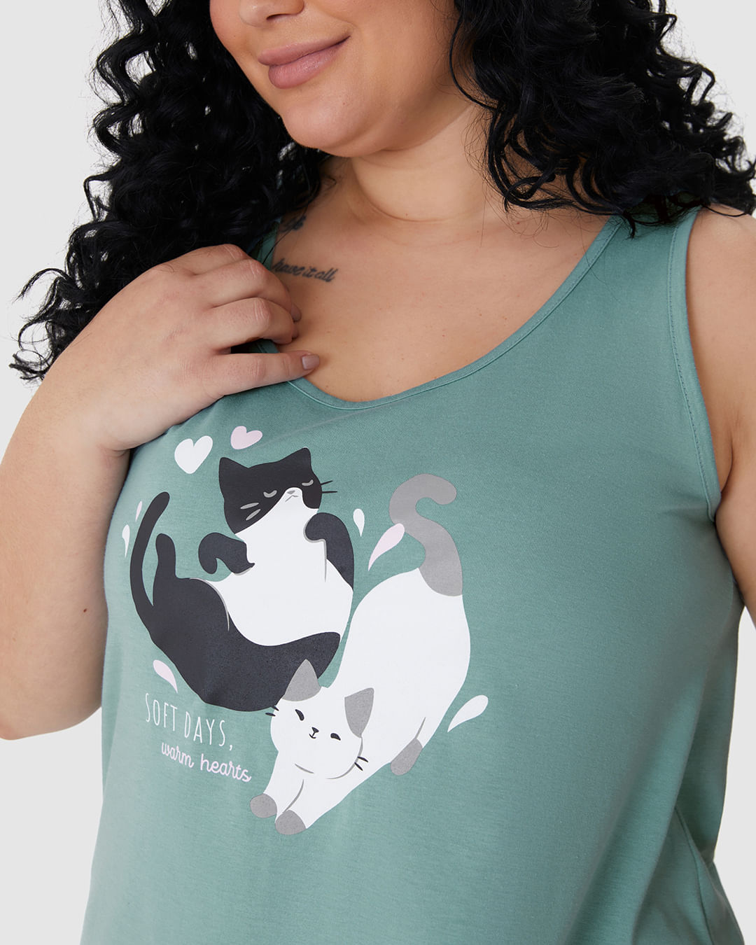 Pijama Curto Feminino Plus Size Softs Days Warm Hearts Em Algodão - Imagem 13