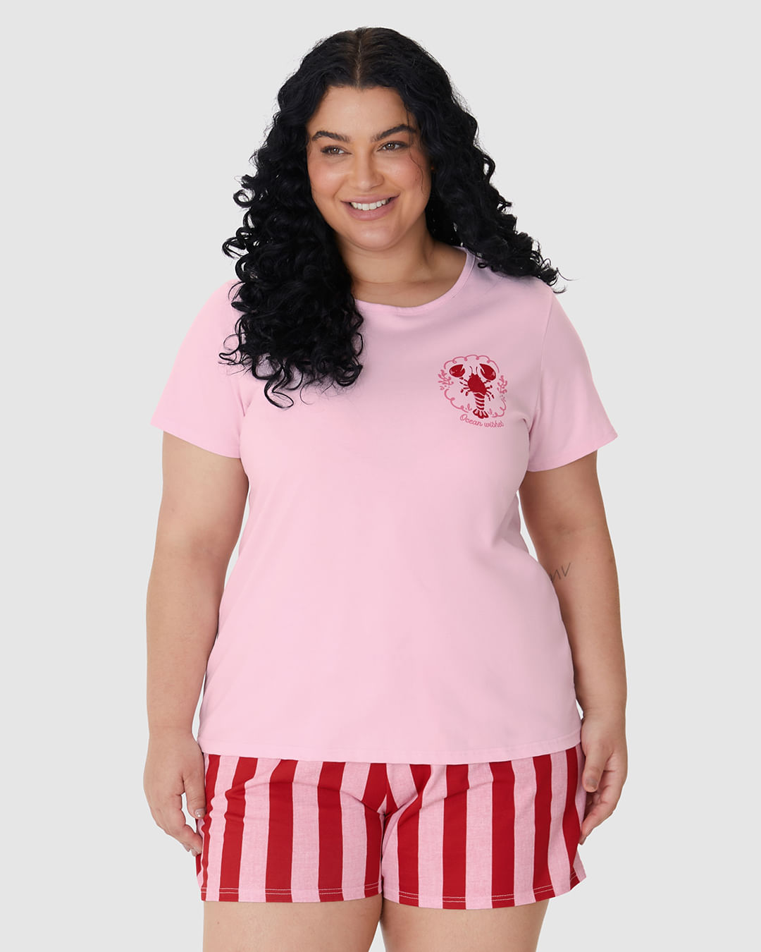 Pijama Curto Feminino Plus Size Ocean Wishes Em Algodão - Imagem 9