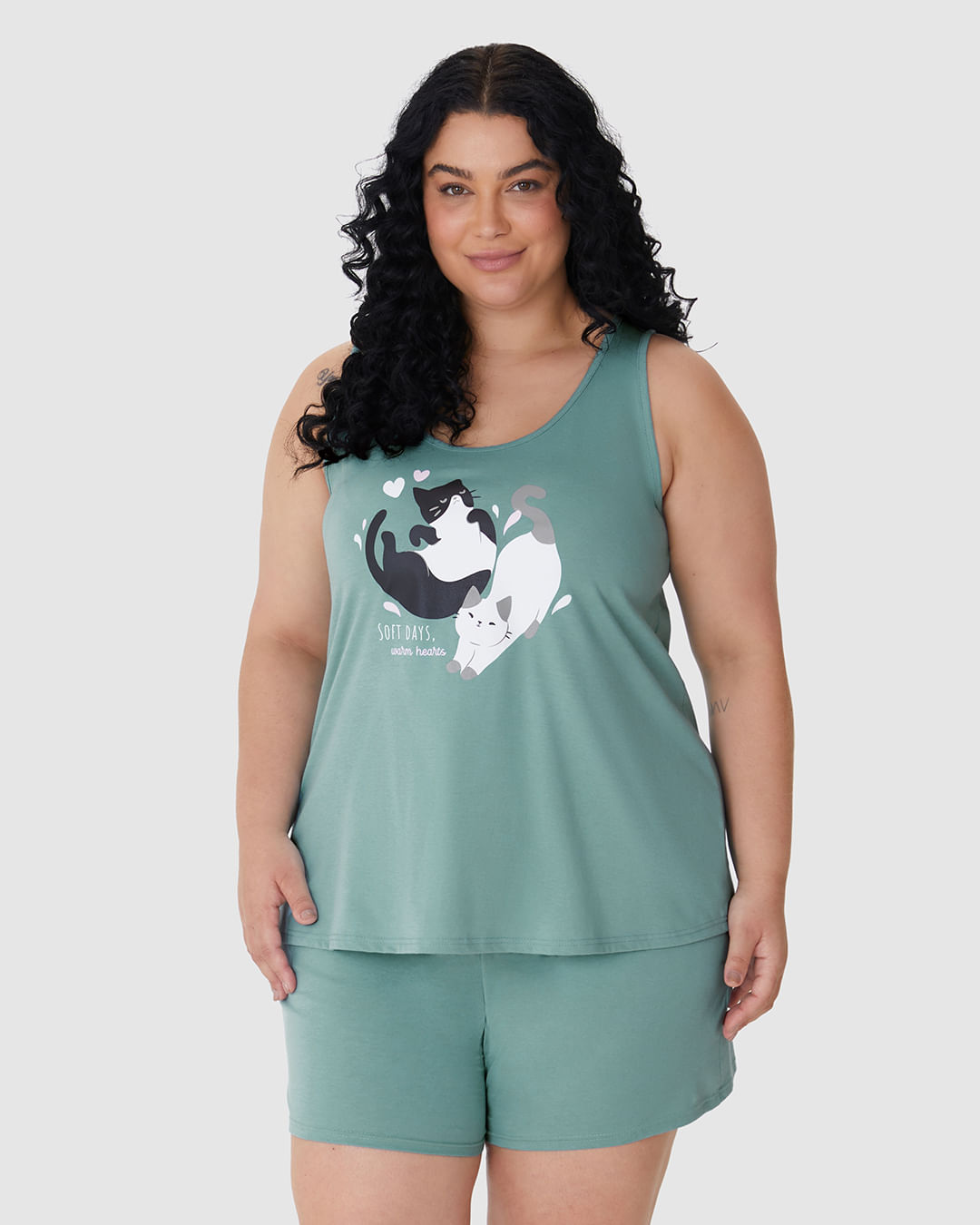 Pijama Curto Feminino Plus Size Softs Days Warm Hearts Em Algodão - Imagem 14