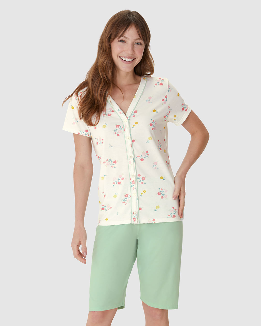 Pijama Curto Feminino Bermuda Ciclista Em Malha Algodão - Imagem 13