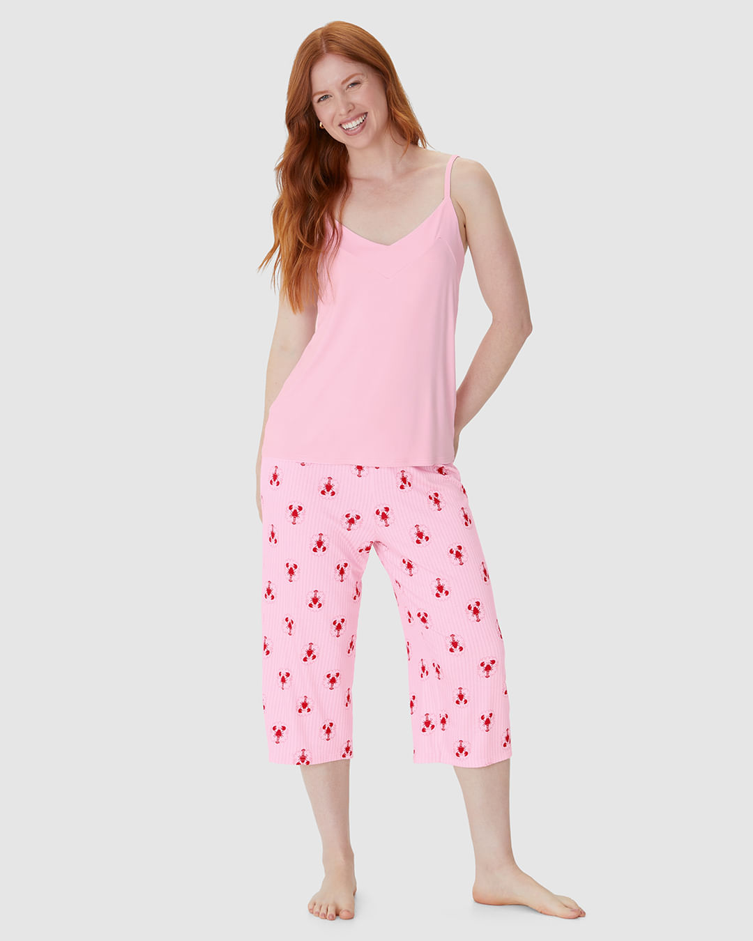 Pijama Longo Feminino Calça Capri Estampada Em Viscose Stretch - Imagem 19