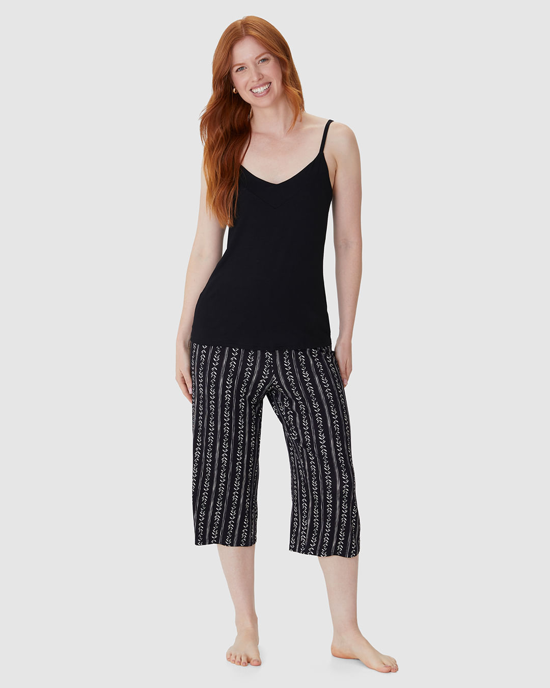 Pijama Longo Feminino Calça Capri Estampada Em Viscose Stretch - Imagem 13