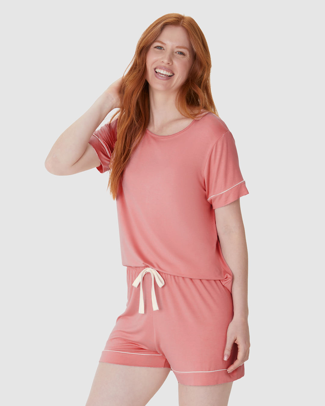 Pijama Curto Feminino Shorts Laço Decorativo Em Viscose Stretch - Imagem 13