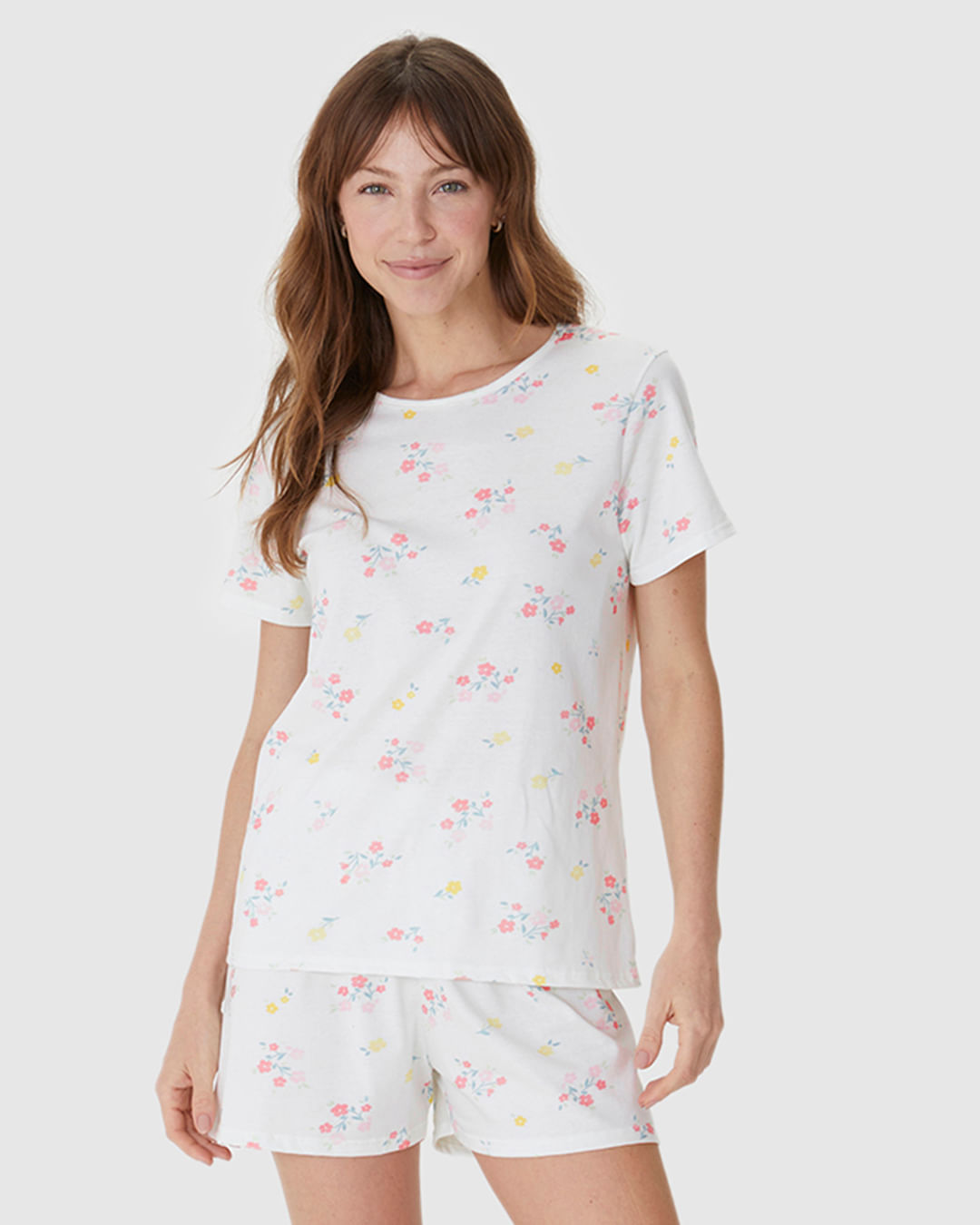 Pijama Curto Feminino Blusa E Shorts Estampado Em Algodão